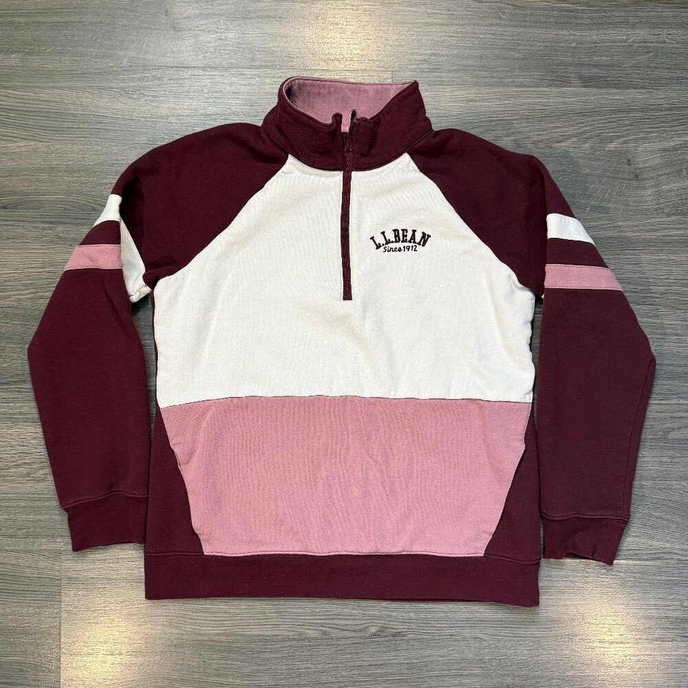 L.L. Bean Women's 1912 Sweatshirt Quarter-Zip - Burgundy/White